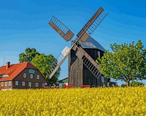 Germany Field Windmill paint by number