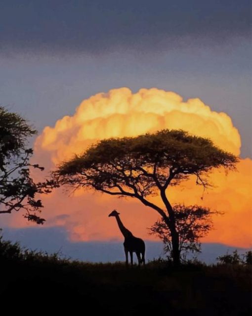 Giraffe silhouette sundown paint by numbers