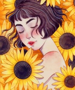 Girl Sunflowers paint by number