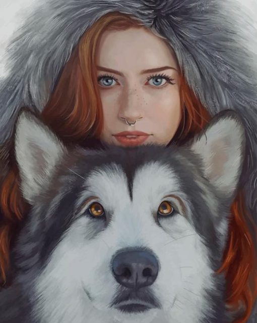 Girl With Husky paint by number