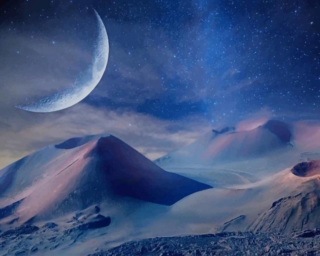 Half moon with stars paint by numbers