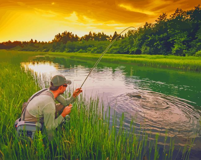 Lake Fishing Man paint by number