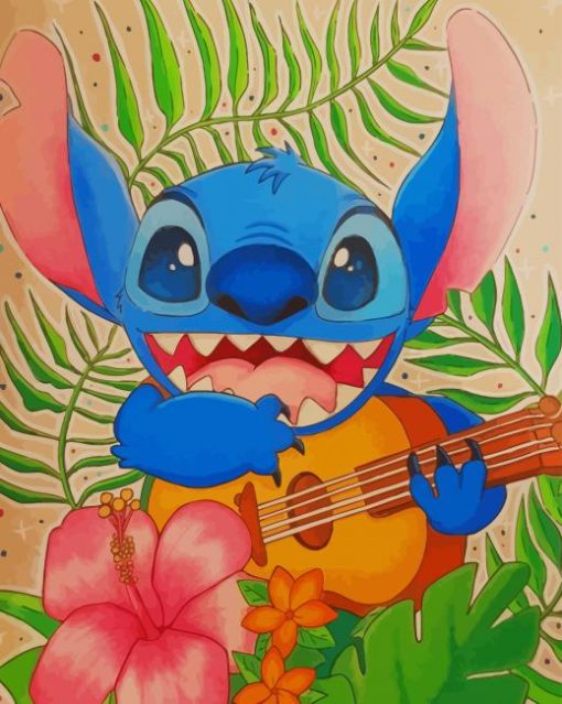 Lilo And Stitch With Flowers paint by numbers