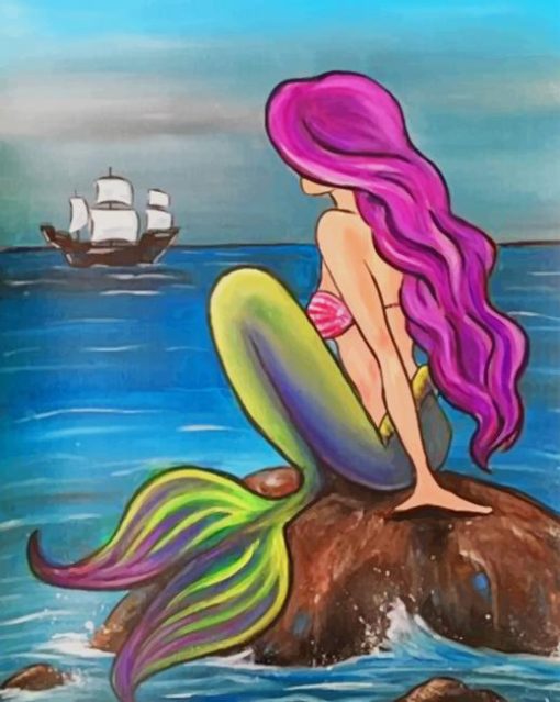 Mermaid With Pink Hair paint by numbers