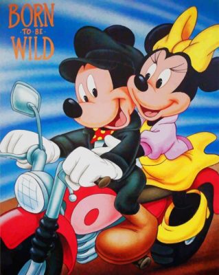 Mickey And Minnie On Motorcycle paint by numbers