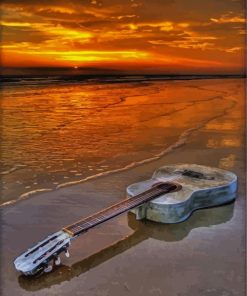 Old Guitar In Sea paint by numbers