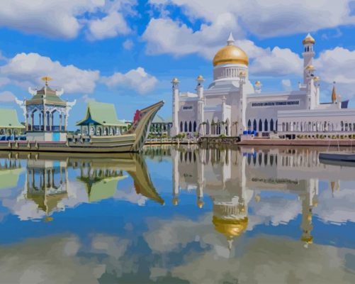 Omar Ali Saifuddien Mosque Brunei paint by number