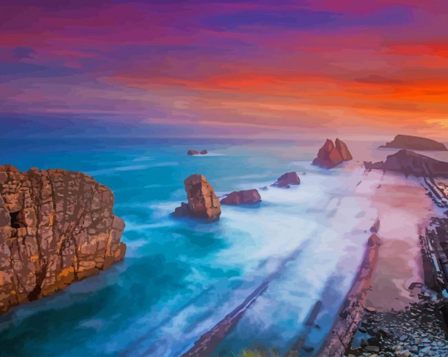 Orange sunset sea paint by numbers