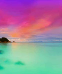 Pink sky beach paint by number