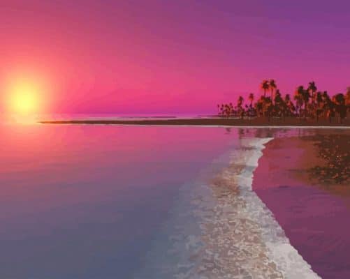 Pink Sunset Over Beach paint by numbers