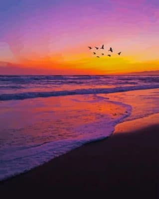 Purple Sunset Over Beach paint by number