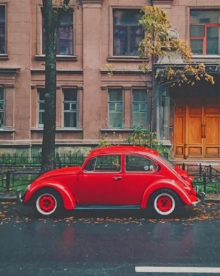 Red Volkswagen Beetle paint by numbers