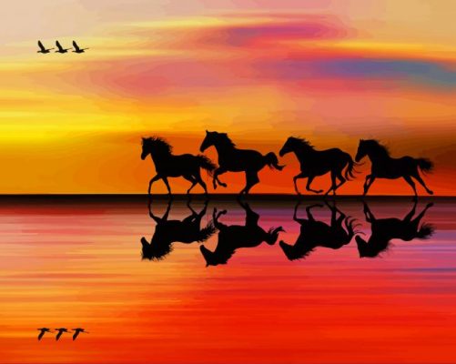 Running Horses Silhouette paint by numbers