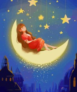 Sleeping Girl On Moon paint by numbers