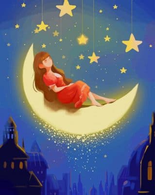 Sleeping Girl On Moon paint by numbers