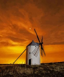 Spain Windmill Sunset paint by number