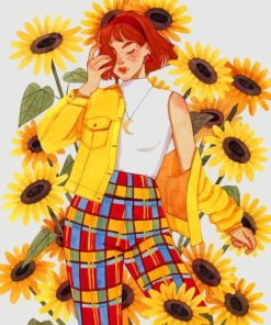 Sunflowers Girl Art paint by number