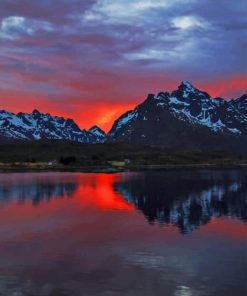 Sunset View With Frozen Mountains paint by numbers