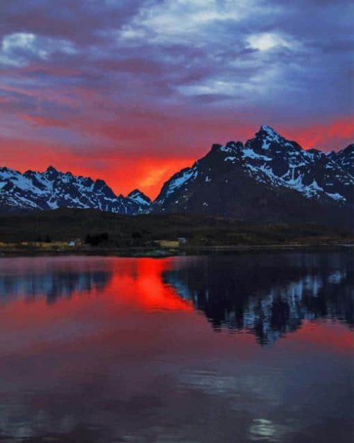 Sunset View With Frozen Mountains paint by numbers