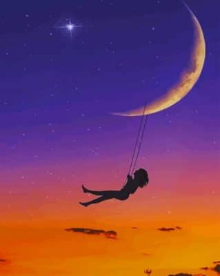 Swinging girl in moon silhouette paint by number