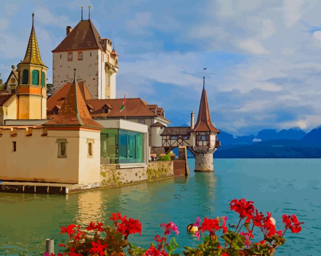 Switzerland Oberhofen Castle paint by number
