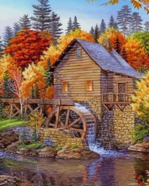 Amazing Farm With Watermill paint by numbers
