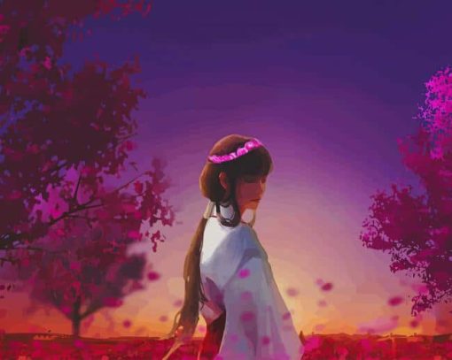 Ancient Anime Girl Walk Garden paint by number