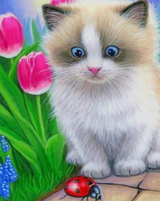 Beautiful Cat and Flowers paint by numbers