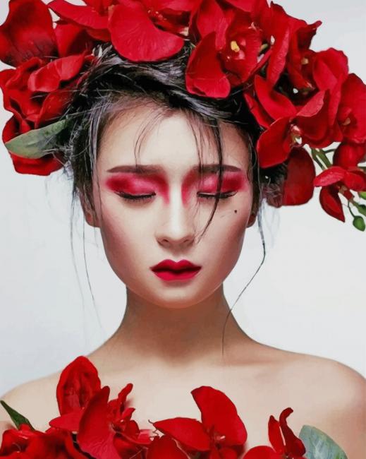 Beautiful Girl and Flowers Fantasy paint by numbers