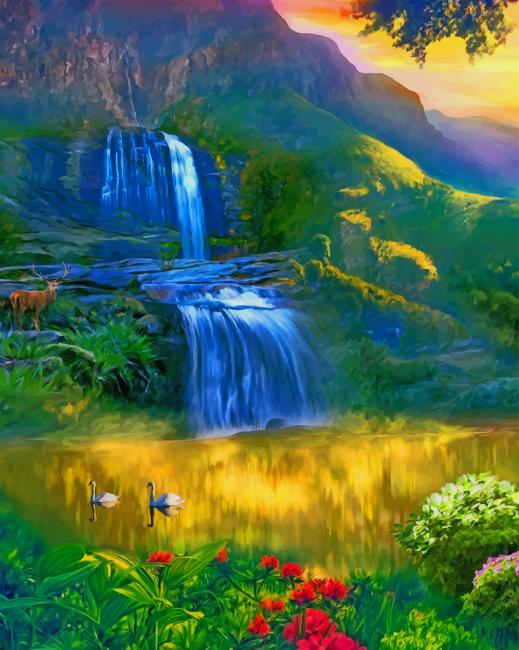 Water Fall's Landscape paint by numbers
