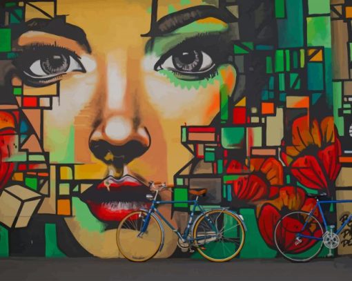 Bicycles On A Graffiti Wall paint by numbers