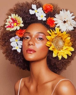 Black Girl Flower Hair paint by numbers
