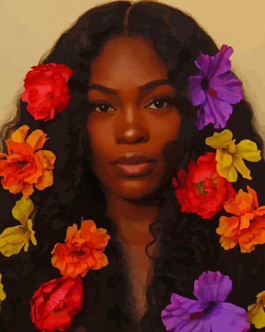 Black Girls With Flowers In Hair paint by numbers