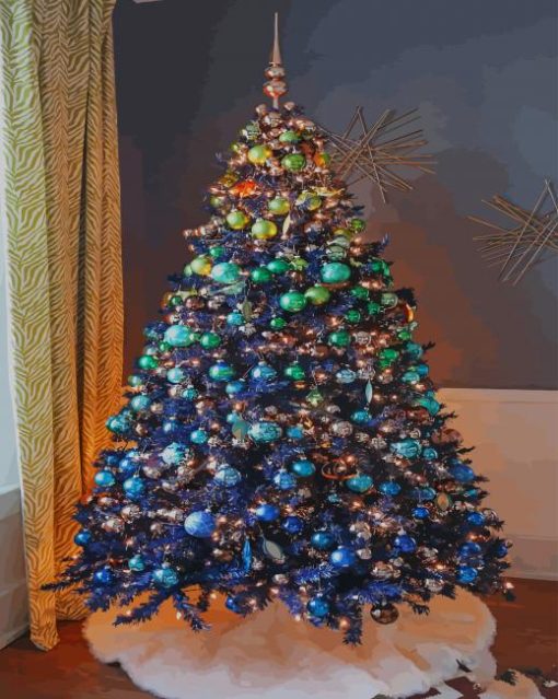 Blue Christmas Tree Decorations paint by numbers