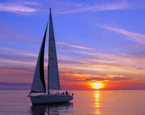 Boat In Romantic Sunset paint by numbers