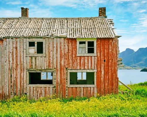 Brown wooden Old Shack painting by numbers