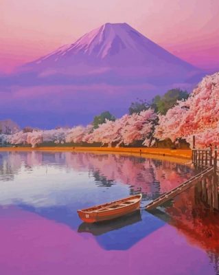 Cherry Blossom Mt Fuji paint by number