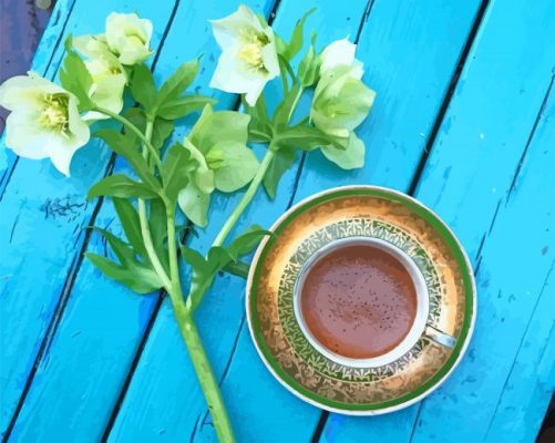 Coffee With Lily Flowers paint by numbers