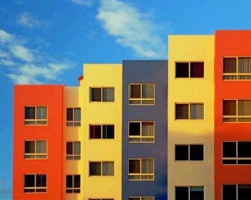 colorful buildings paint by numbers