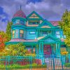 Cool Blue House California paint by number