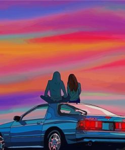 Couple Sitting On Car paint by number