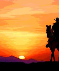 Cowboy Riding Away Into The Sunset paint by numbers