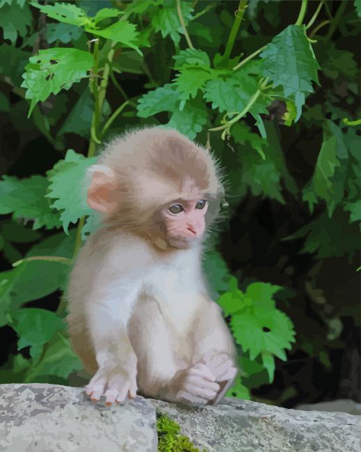Cute Baby Monkey On Trees paint by numbers