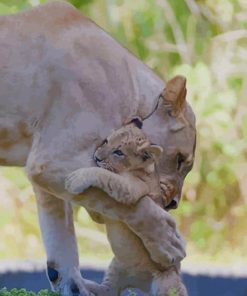 Cute Lion Cubs With Mom paint by numbers