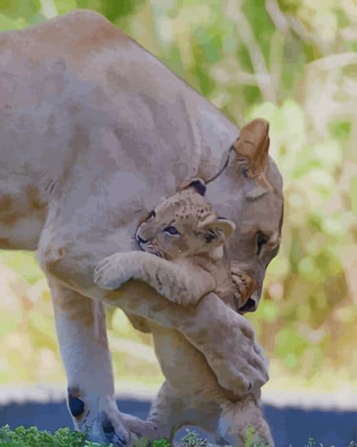 Cute Lion Cubs With Mom paint by numbers