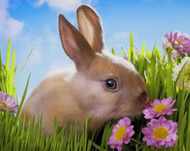 Rabbit Smelling Flowers paint by numbers