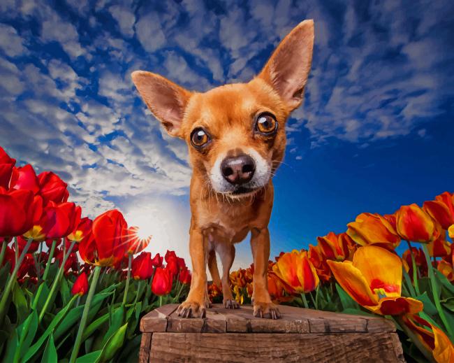 Cute Dog With Flowers paint by numbers