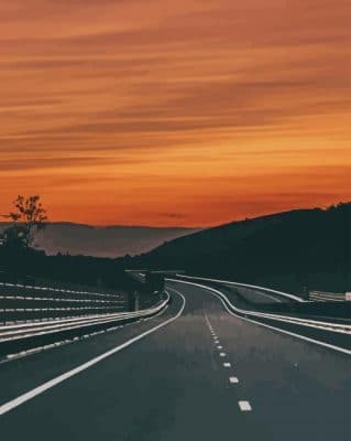 Empty Road Over Sundown paint by number