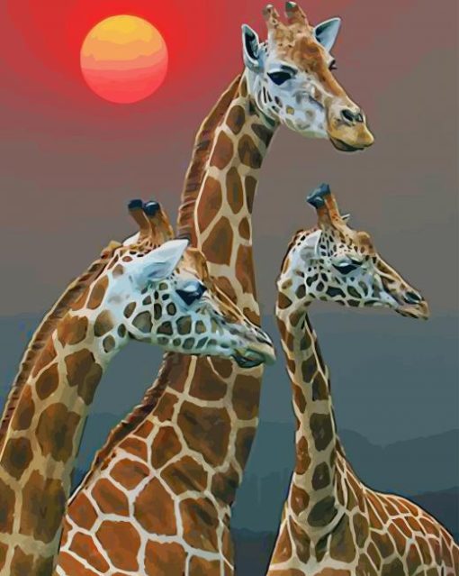 Family Giraffe Sunset paint by numbers