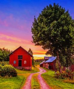 Farm House At Sunset paint by numbers